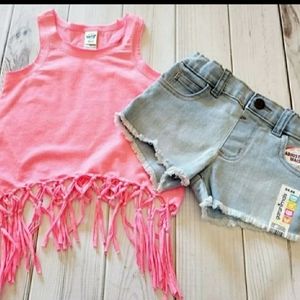Ht pink fringe top distressed shorts 3t
